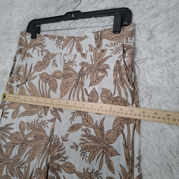 Nicole Miller Pants Womens Size Large Wide Leg Linen Blend Tropical Leaf Beachy - Picture 3 of 13